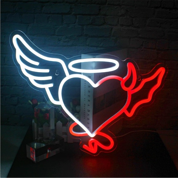 Angel/Devil Heart Trendy Sexy Neon Light LED Colorful Room Wall Dorm Party Decor - Picture 5 of 5